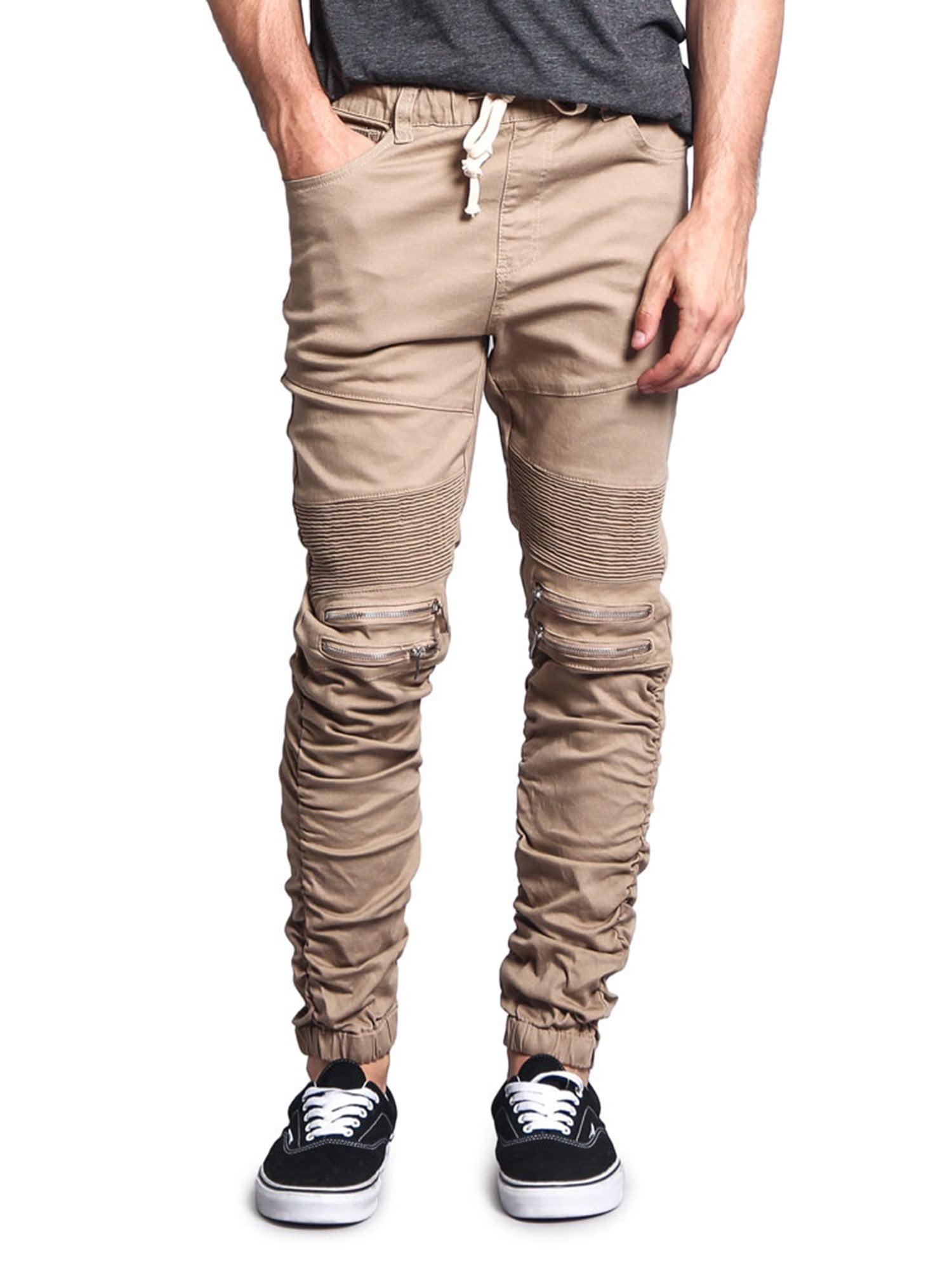 Victorious Men's Scrunch Stacked Biker Twill Jogger Pants JG882 - Khaki -  Medium