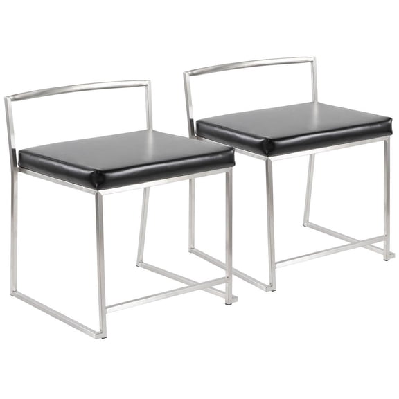 LumiSource Fuji Contemporary Stackable Dining Chair in Black Faux Leather - Set Of 2