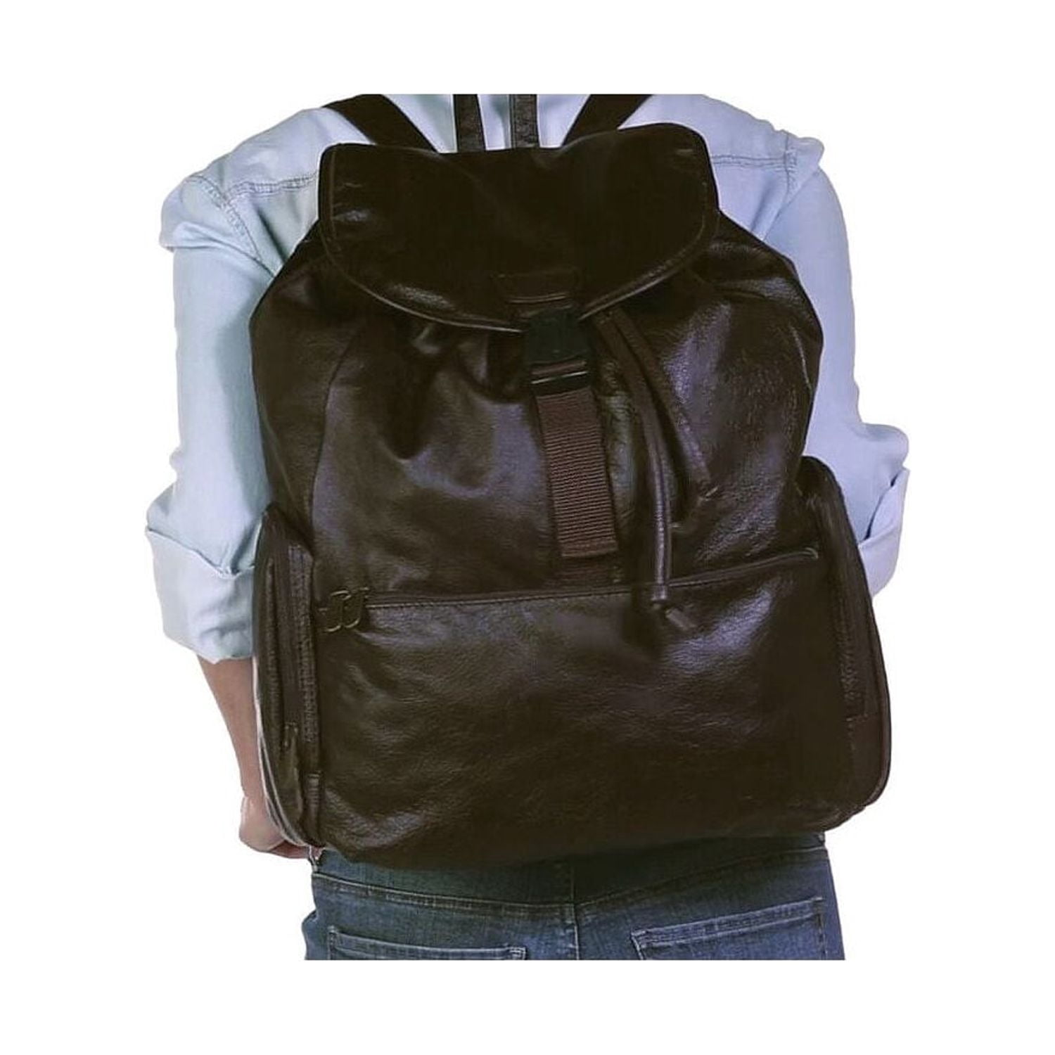 amerileather jumbo leather backpack with adjustable shoulder straps Chief (#1514-0259) Main compartment boasts an extremely large packing area and interior zipper pocket Amerileather Urban Buckle- Flap BackPack