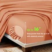 Sonoro Kate Luxury Cooling Bamboo Bed Sheet Set - Deep Pockets - 4 Piece, King, Coral