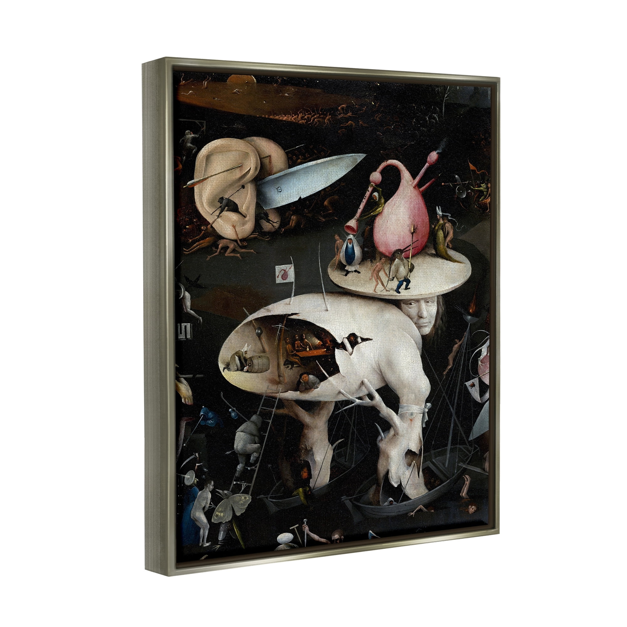Stupell Industries Garden of Earthly Delights Right Panel Detail Hieronymus Bosch Painting Painting Luster Gray Floating Framed Canvas Print Wall Art, Design by one1000paintings