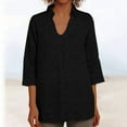 thumbnail image 2 of Vestidos Casuales Para Mujer, Blusas De Mujer De Moda Blusa holgada de lino con cuello en V, manga tres cuartos y botones decorativos para mujer., 2 of 6
