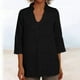 thumbnail image 2 of Vestidos Casuales Para Mujer, Blusas De Mujer De Moda Blusa holgada de lino con cuello en V, manga tres cuartos y botones decorativos para mujer., 2 of 6