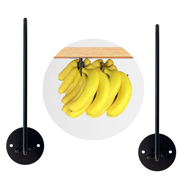 Under Cabinet Banana Holder Hook, Heavy Duty Rotatable Metal Fruit Hanger, Round, 2 Pack