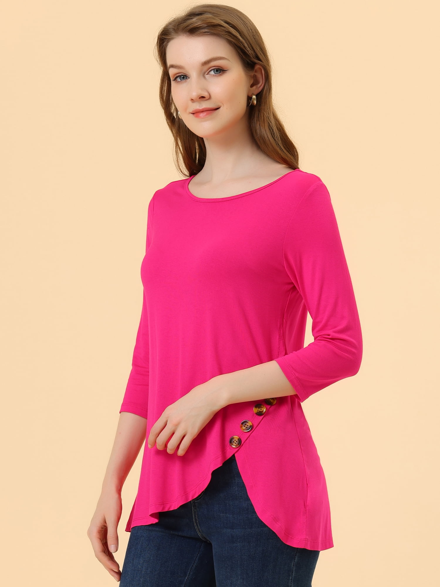 DARING DIVA Women's Casual Stretchy Tunic Asymmetric Hem Top 3XL Hot Pink
