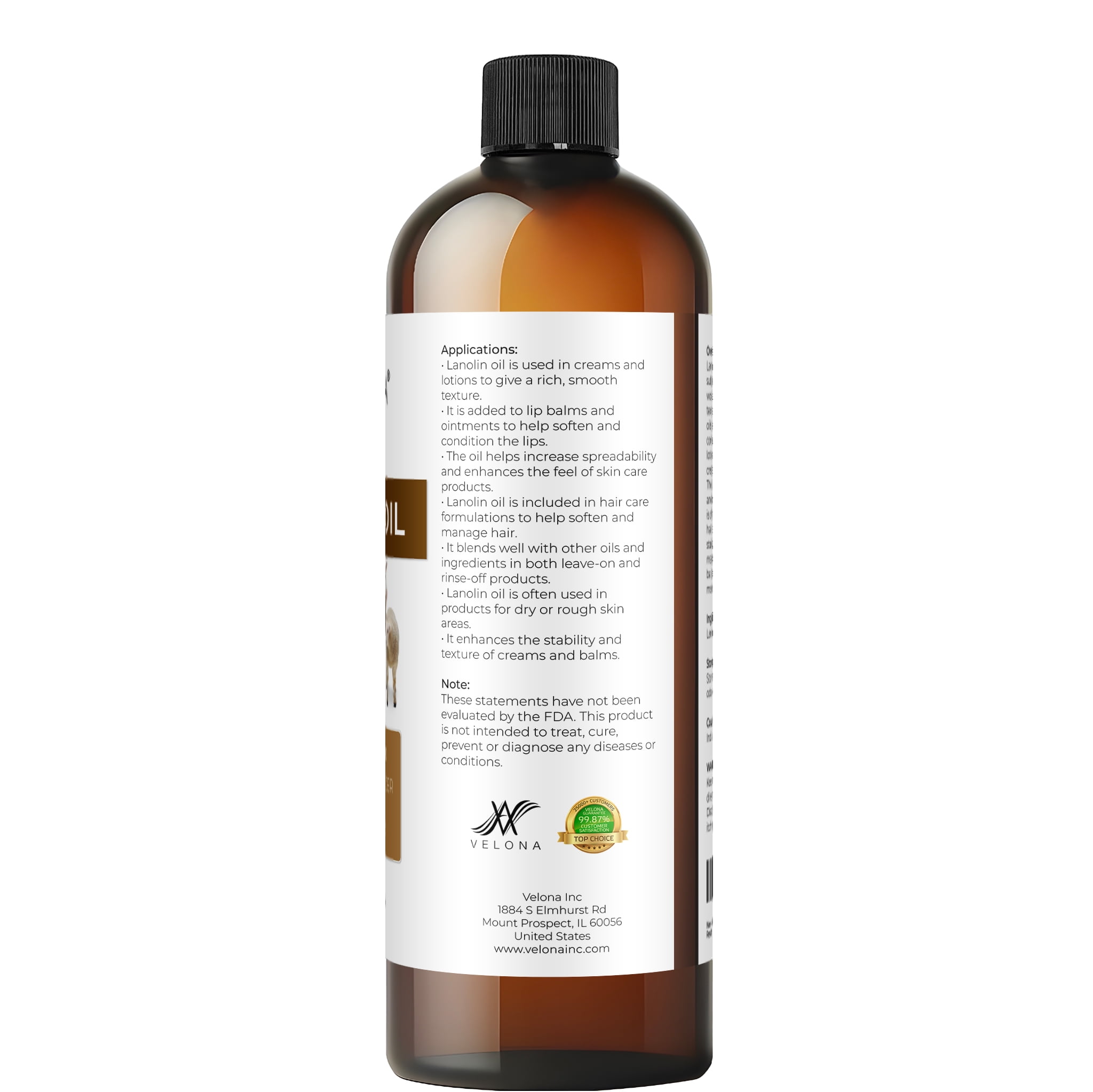 Lanolin Oil USP Grade by Velona - 16 oz | 100% Pure and Natural Carrier Oil | Refined, Cold pressed | Skin, Hair, Body & Face Moisturizing | Use Today - Enjoy Results