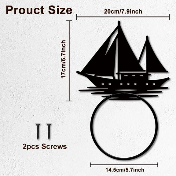 Sea Bailboat Metal Towel Ring Ocean Voyage Hand Towel Holder Summer Nautical Wall Mounted Towel Rack Bath Towel Ring Metal for Kitchen Home Hanging Gifts Decoration