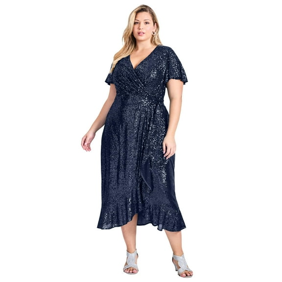 Avenue Women's Plus Size Nina Sequin Wrap Dress