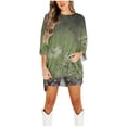 thumbnail image 2 of New for Fall! HIMIWAY Shirt&Short suit for Women Stylish Sleek Modern Versatile Ensemble Vintage Floral Round Neck 2pc Set Refreshing and Fashion-Forward Army Green M, 2 of 6
