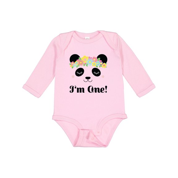 Inktastic First Birthday Panda 1 Year Old Girl Girls Long Sleeve Baby Bodysuit