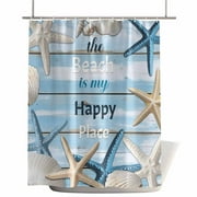 Shower Curtains for Bathroom-72"x72",Coastal Ocean Starfish Shell on Blue Wood Waterproof Bath Curtain Grommet Shower Curtain Set with Hooks,Summer Beach Theme Washable Bath Accessories