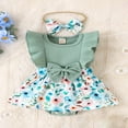 thumbnail image 2 of Bébés Filles Robe Romper Mouche Manches Floral Romper + Bandeau Noeud, 2 of 9