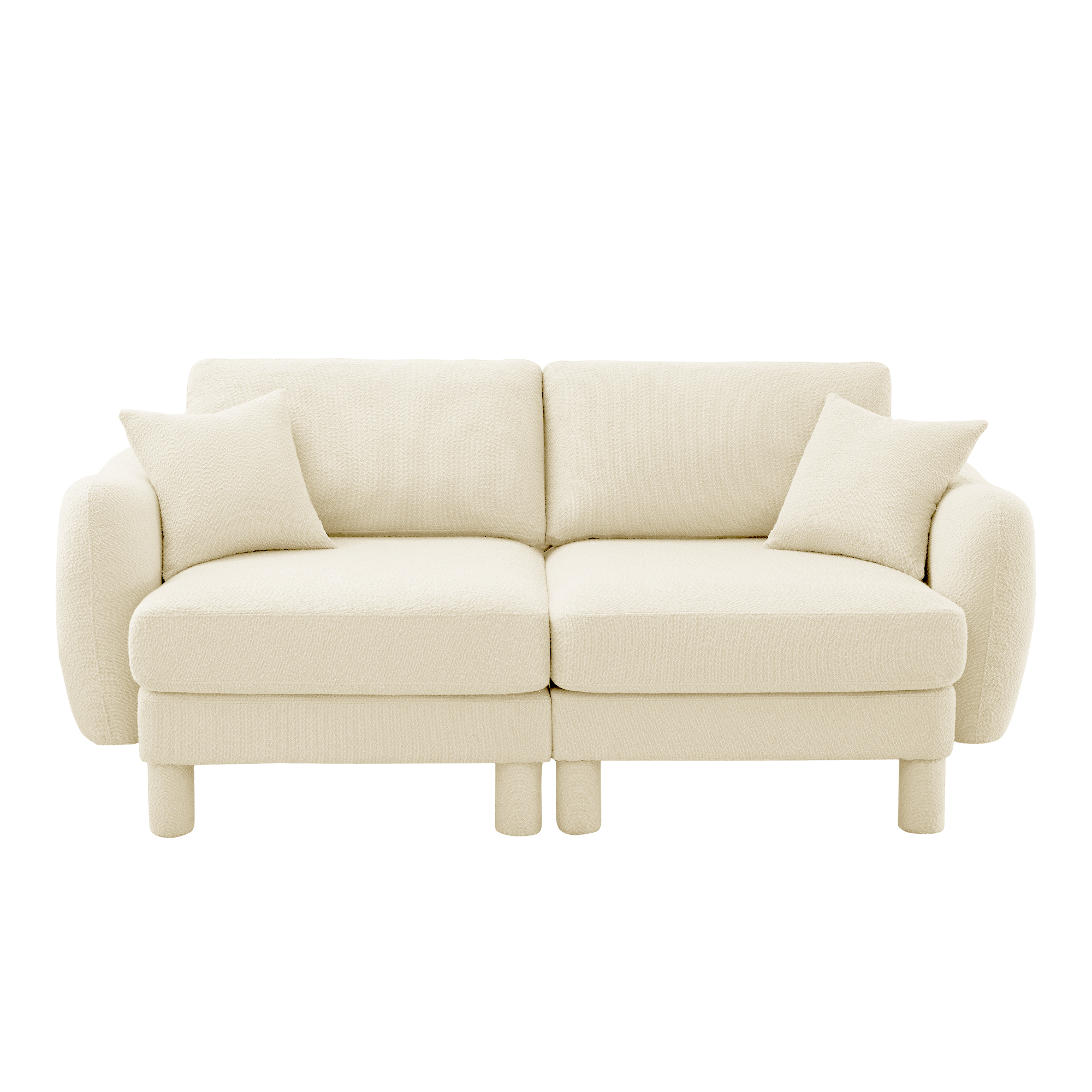 Gewnee Beige 2-Seater Boucle Loveseat with Shell Armrests & Fabric-Wrapped Cylindrical Legs - Ideal for Bedroom Reading Nook, Home Office Lounge