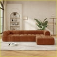 thumbnail image 2 of 122'' Modern L-Shaped Sectional Sofa with Chaise – Right Hand Facing, Stain-Resistant Fabric, No Assembly for Living Room | Orange | Foam,Polyester | Round Arms, 2 of 13