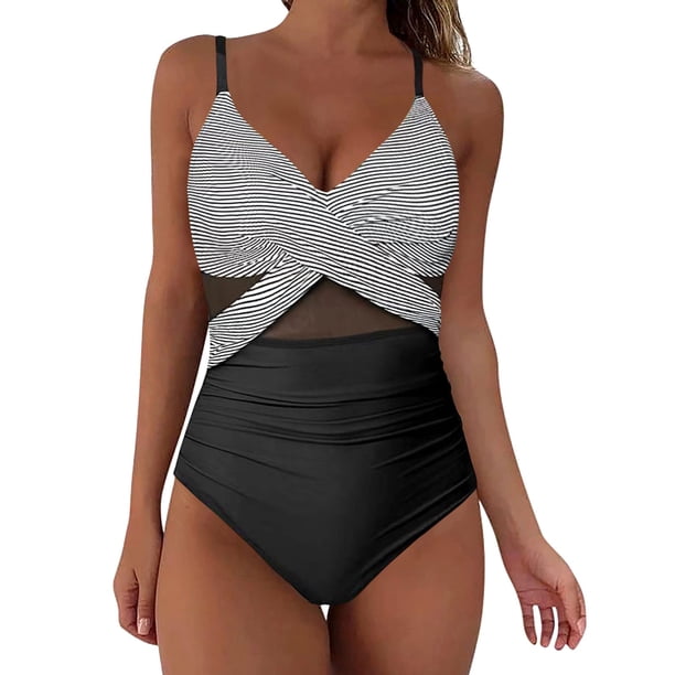 Gibobby Traje de baño sexy de una pieza Traje de baño de malla de 1 pieza para mujer, Bikini acolchado con realce, traje de baño de entrenamiento, traje (C,CH)