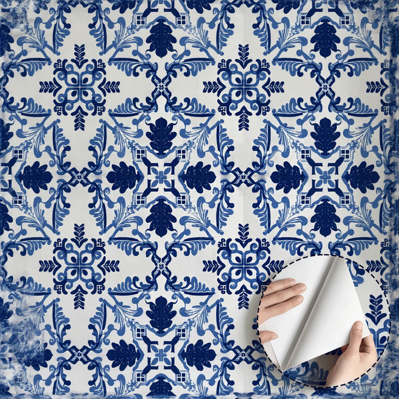 Vintage Wallpaper Peel and Stick Waterproof, Retro Mediterranean Pattern Self Adhesive Removable Wallpaper Wall Decor for Living Room Bedroom Bathroom Kitchen Cabinet Drawer 17.7 * 78.7 in
