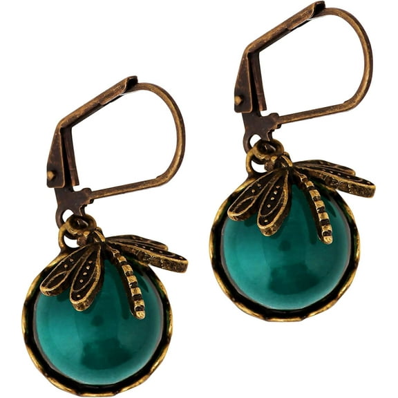 Vintage Half Spherical Green Created Emerald Crystal Gemstone Dragonfly Earrings Statement Jewelry Gift for Women