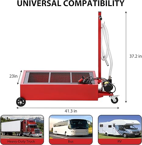 Low Profile Oil Drain Pan, 20 Gallon Oil Drain Pan with Pump, Oil Change Pan with 180W Electric Pump, 8Ft Hose & Folding Handle, Rolling Oil Drain Cart for Trucks, Buses, RVs