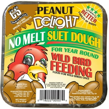 C&S Peanut Delight No-Melt Suet Dough, 11.75 oz Cake, Wild Bird Food