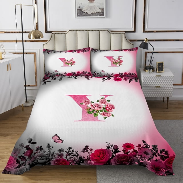 Erosebridal Monogrammed Coverlet Set King,Personalized Initial Bedding Set,Letter Decoration,Ultra Soft,3 Pieces