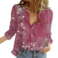 thumbnail image 2 of Red Women Shirts, Womens V Neck Roll Up Sleeve Button Down Blouses Tops,Women Shirts XXL, 2 of 4