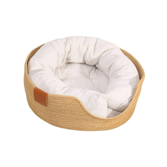 Household Hand Woven Rattan Cat Beds Removable Dog Bed for Small Medium Dogs S