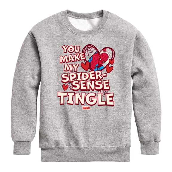 Spiderman - Spider Sense Tingle Valentines Day - Youth Boys Crew Fleece Sweatshirt