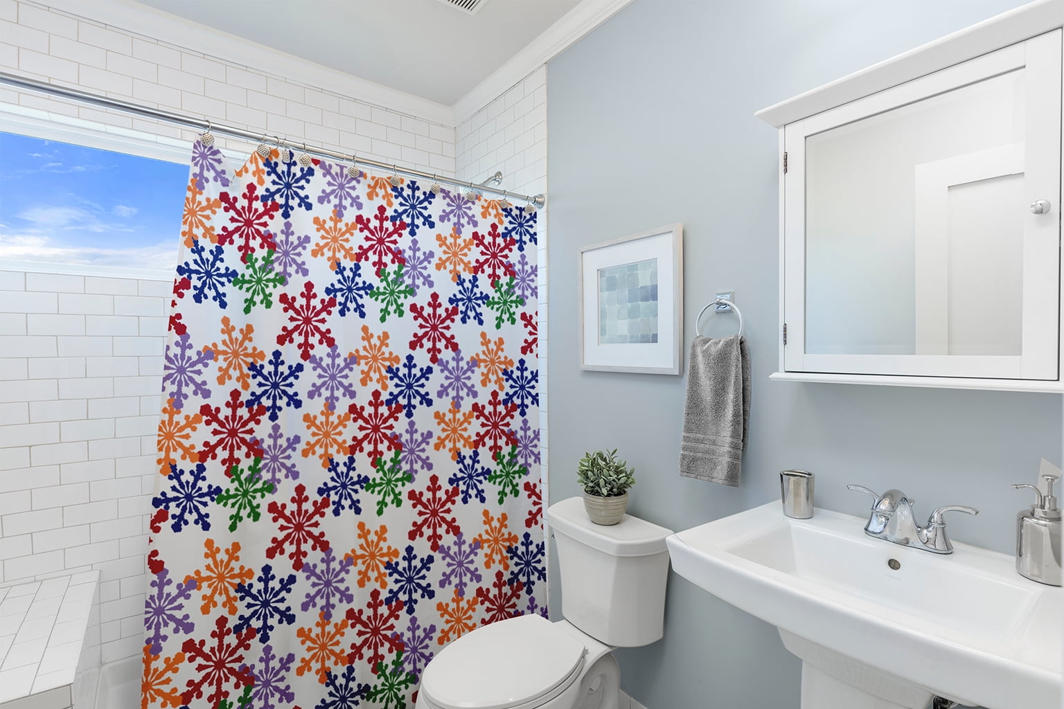 Simply Daisy 70" W x 73" L Snow Fall Polyester Shower Curtain, Orange [1 Ct]