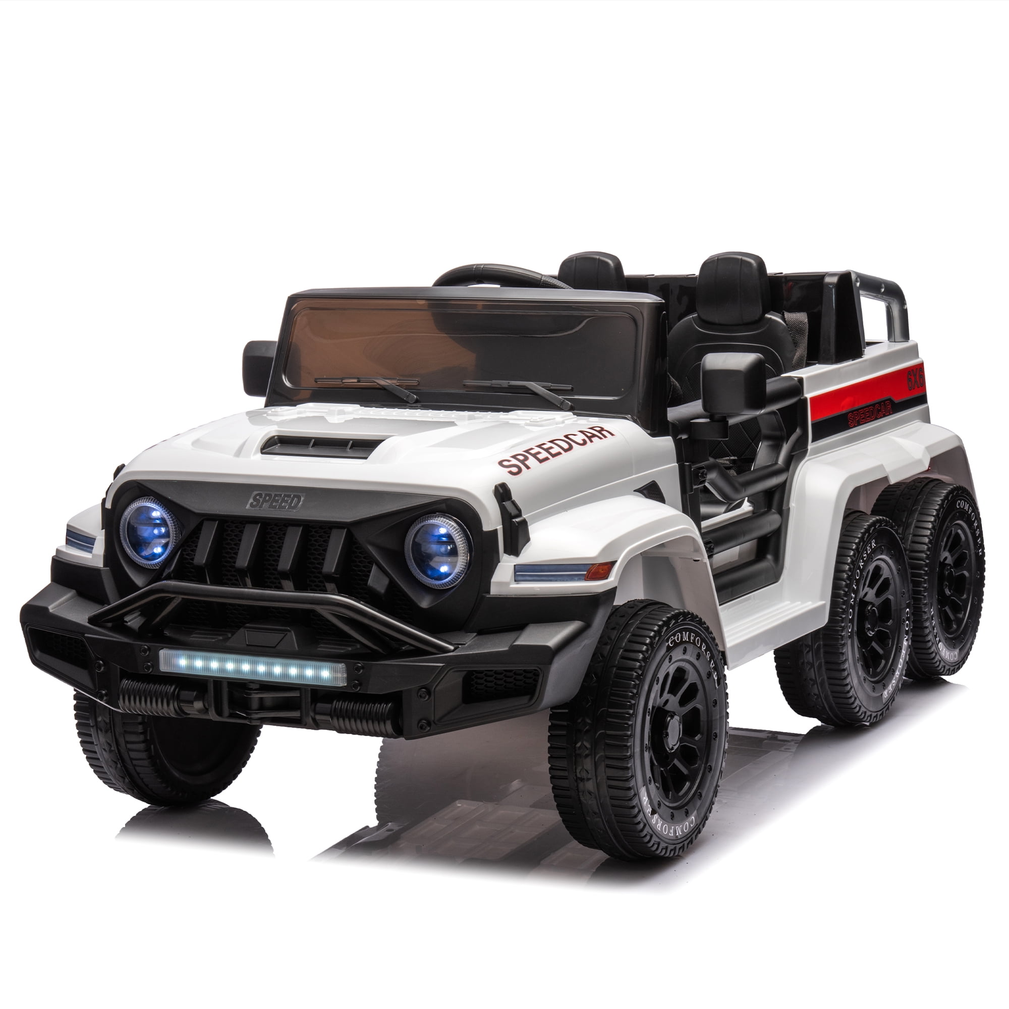 CIPACHO 24V Ride On Car for Kids, 4WD Battery Powered Electric Car with Remote Control, Music, Lights, Five-Point Safety Belt, White CIPACHO 24V Ride On Car for Kids, 4WD Battery Powered Electric Car with Remote Control, Music, Lights, Five-Point Safety Belt, White