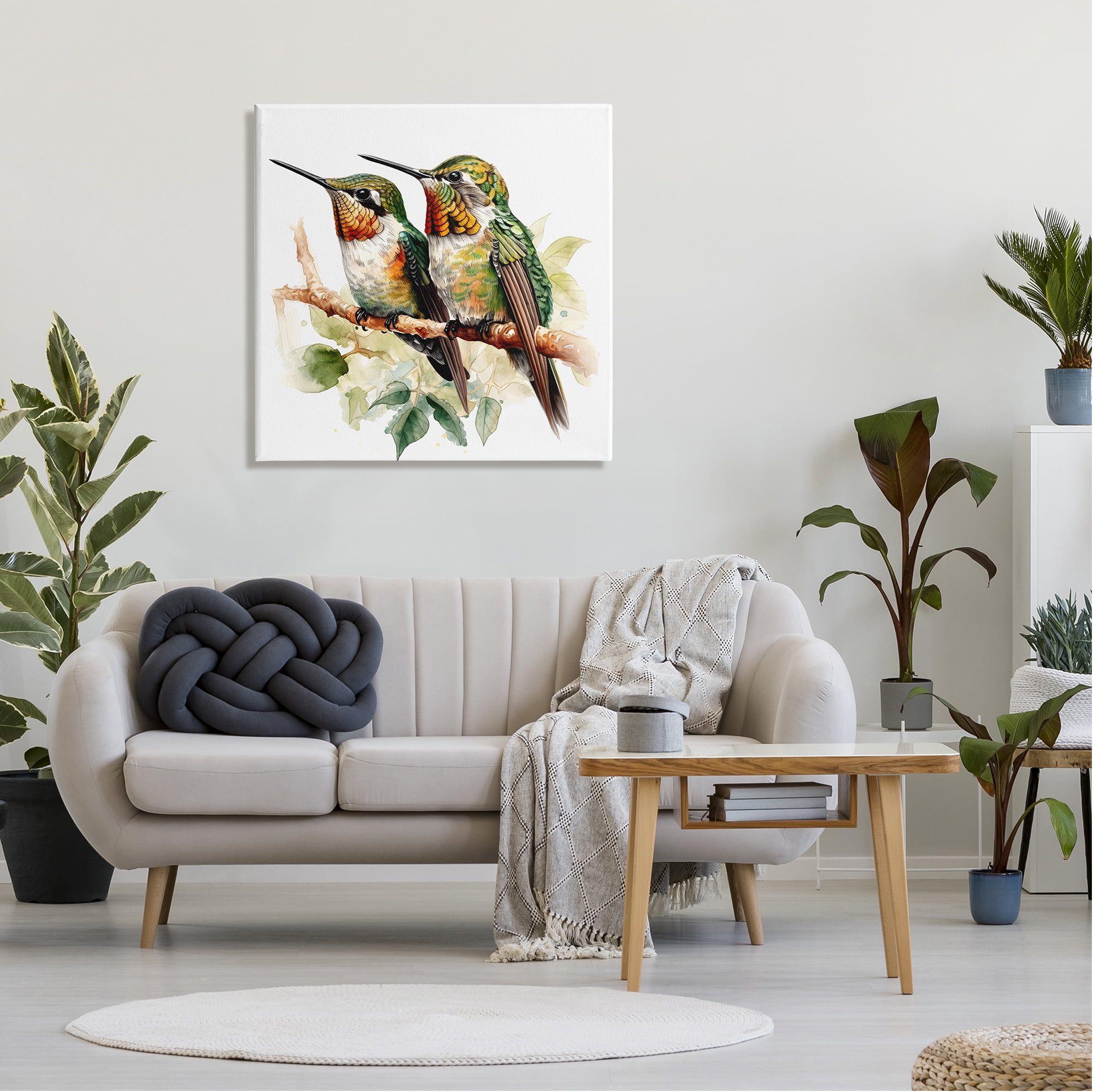 Stupell Industries Green Hummingbirds Duo Animals & Insects Painting Gallery Wrapped Canvas Art Print Wall Art, 30 x 30
