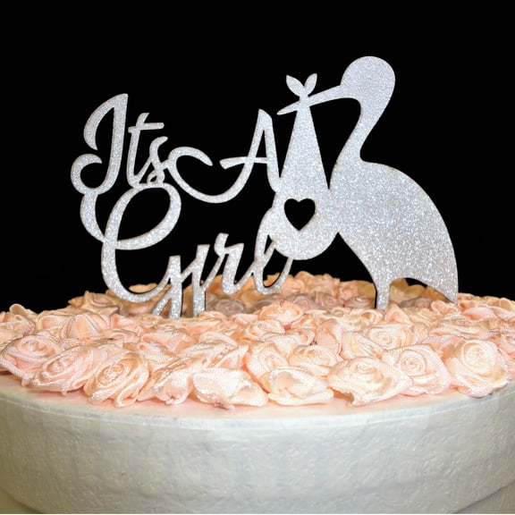 Charmed "It's A Girl" Glittered Cake Topper; Silver