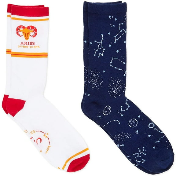 2-Pair Aries Zodiac Sign Crew Socks Casual Socks Unisex Womens & Mens, One Size