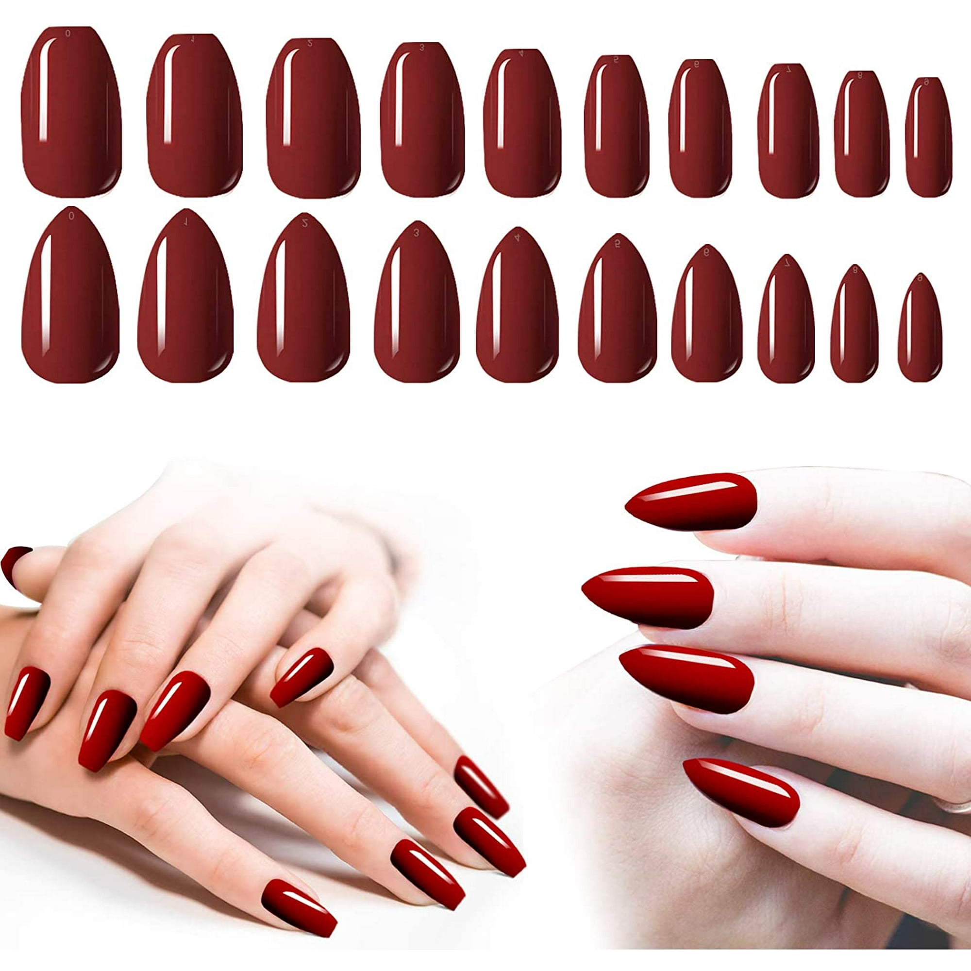 Short Burgundy Acrylic Nails, 200PCS Glossy Press On Nails Ballerina Coffin Shape & Stiletto Almond False Gel Nail Tips Set, 10 Sizes Full Coverage Artificial Fake Nails for Nail Art, Salon | Short Burgundy Acrylic Nails, 200PCS Glossy Press On Nails Ballerina Coffin Shape & Stiletto Almond False Gel Nail Tips Set, 10 Sizes Full Coverage Artificial Fake Nails for Nail Art, Salon |