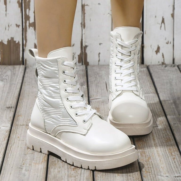 Summer Saving Clearance Tawop Fall Boots for Women 2024 White Boots for Women Mid Calf Boots White Boots Lace Up Women S Boots and Winter Warm
