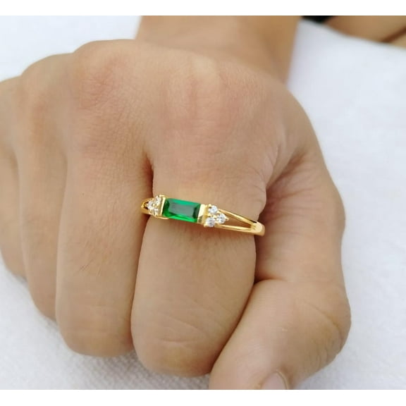 Emerald Baguette Ring Gemstone Ring Emerald Jewelry Gift for Her Gold Ring Stacking Ring May Birthstone Silver Ring Engagement Rings