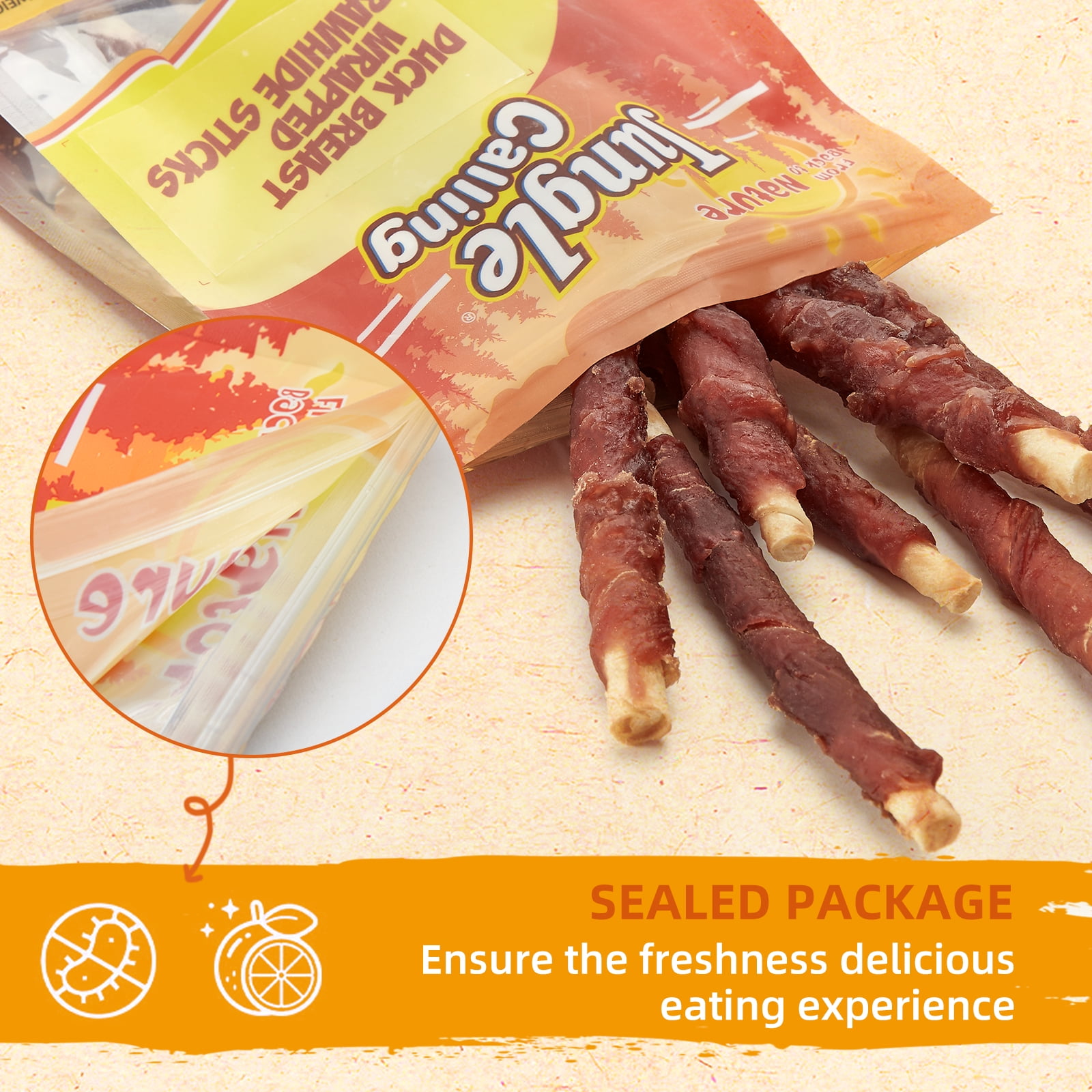 (3 pack) Jungle Calling Dog Treats Duck Wrapped Rawhide Sticks Grain-Free Natural Chewy Treats Puppy Snacks
