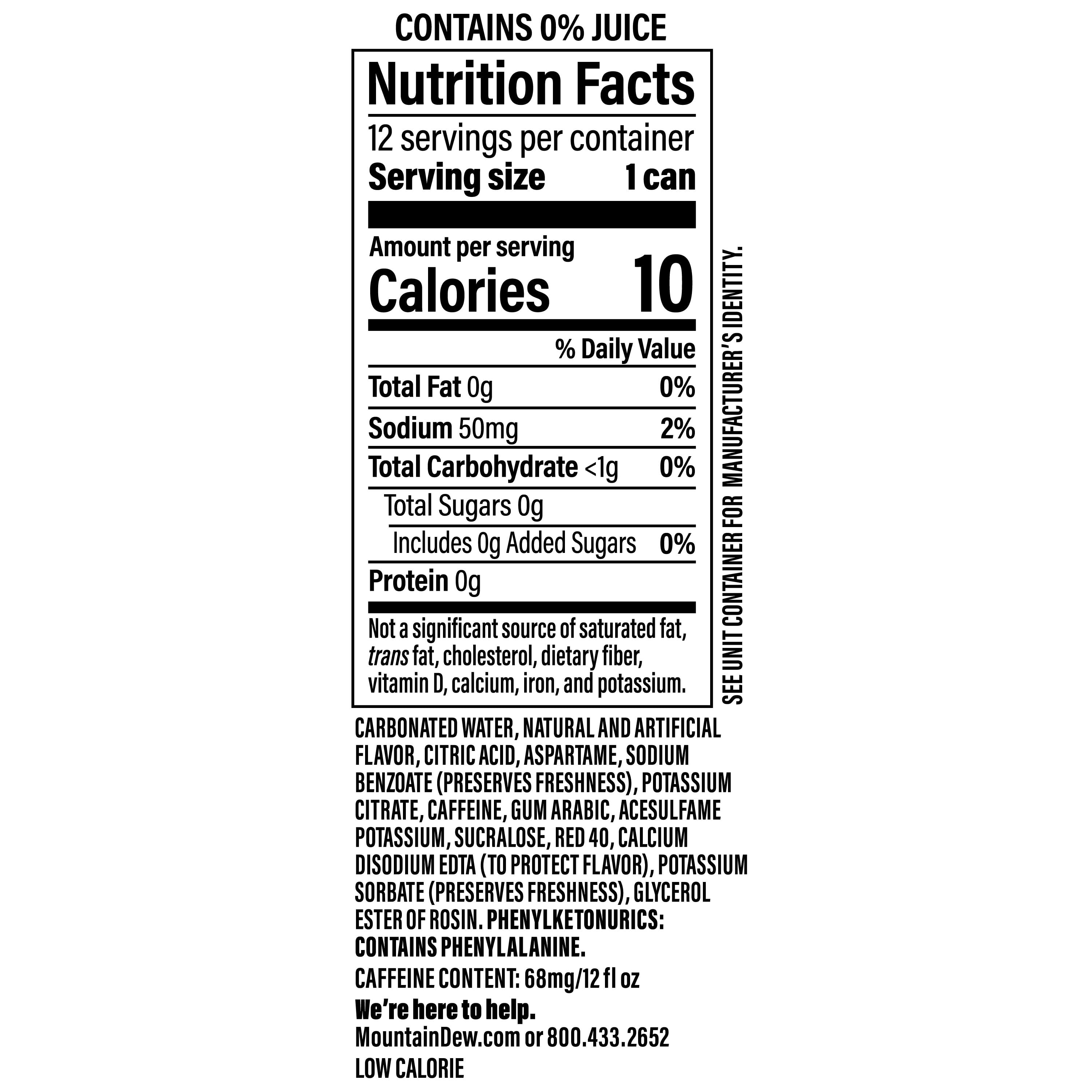 Mountain Dew Zero Sugar Cherry Lemon  flavored Trolli, 12.0 fl oz, 12 Cans