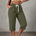 thumbnail image 5 of Ruimatai Women Capri Cropped Pants High Waist Drawstring Elastic Waistband Side Pockets Ribbed Textured Loose Casual Summer Trousers, 5 of 9
