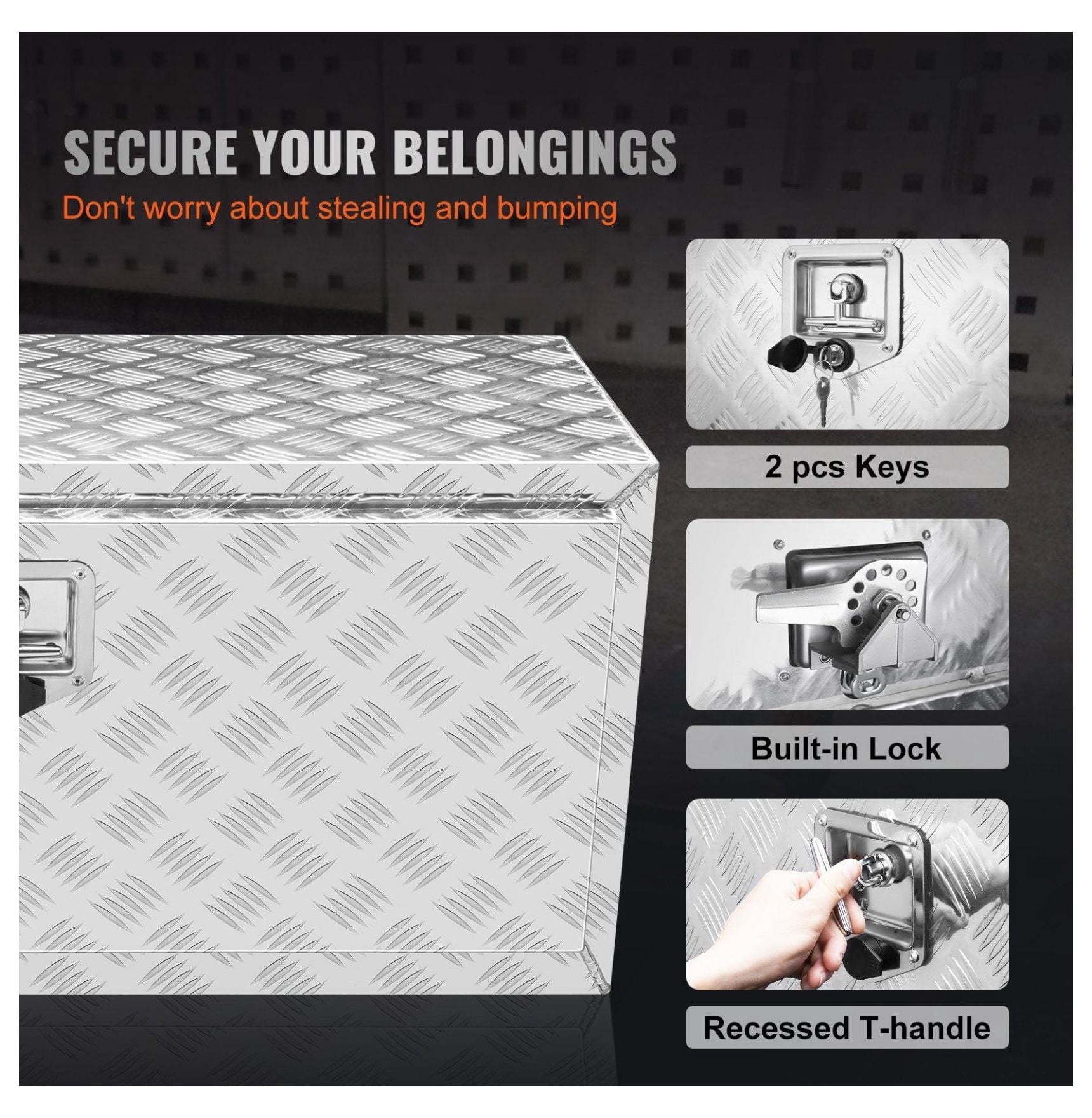 Truck Tool Box 36x17x18, Aluminum Underbody Toolbox with Lock, Heavy Duty Truck Storage Box for Tools, Van & Trailer - Diamond Plate