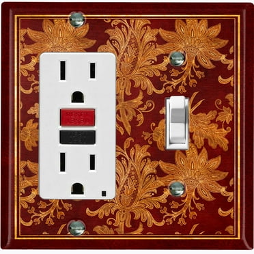 Metal Light Switch Plate Cover Elegant Burgundy Floral Damask Frame FRA039