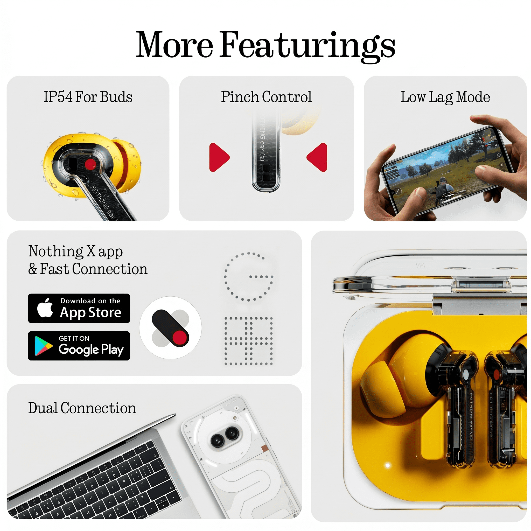 Nothing Ear (a) Wireless Earbuds, 45dB Hybrid Noise Cancelling Earbuds, Hi-Res Audio, Advanced Equaliser, Dual Connect, 6 Mics, 42.5H Playtime Ear Buds Wireless Bluetooth, Yellow