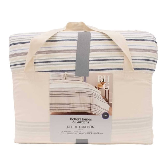 Set de Edredón Better Homes & Gardens 3 Piezas King Diseño Rayado Beige
