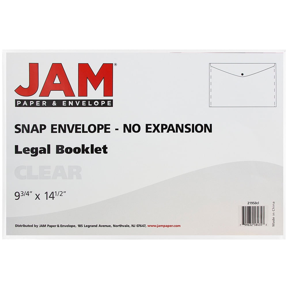 JAM Paper Plastic Snap Envelopes, 9.8x14.5, 12 per Pack, Clear