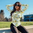 thumbnail image 5 of Xoenoiee Lemon Flower Print Womens Long Sleeve Shirts Fall Outfits 2026 Asymmetrical Blouse Tops Lightweight T Shirts Ruched Going Out Tunic Tees, M, 5 of 7
