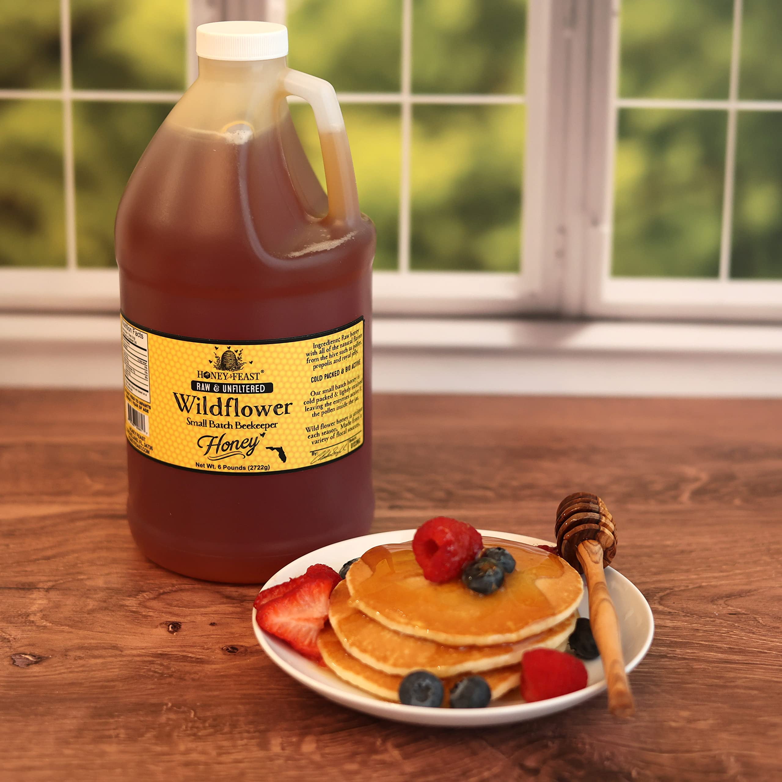 HONEY FEAST 1 Gallon Wildflower Honey - 6 Pounds (Pack of 2), All Natural, Unfiltered, Unheated, Perfect for Sweetening & Baking