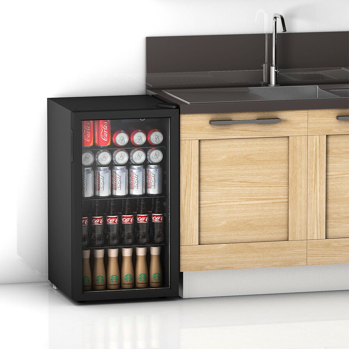 Gymax 120 Can Beverage Refrigerator Beer Wine Soda Drink Cooler Mini Fridge Glass Door