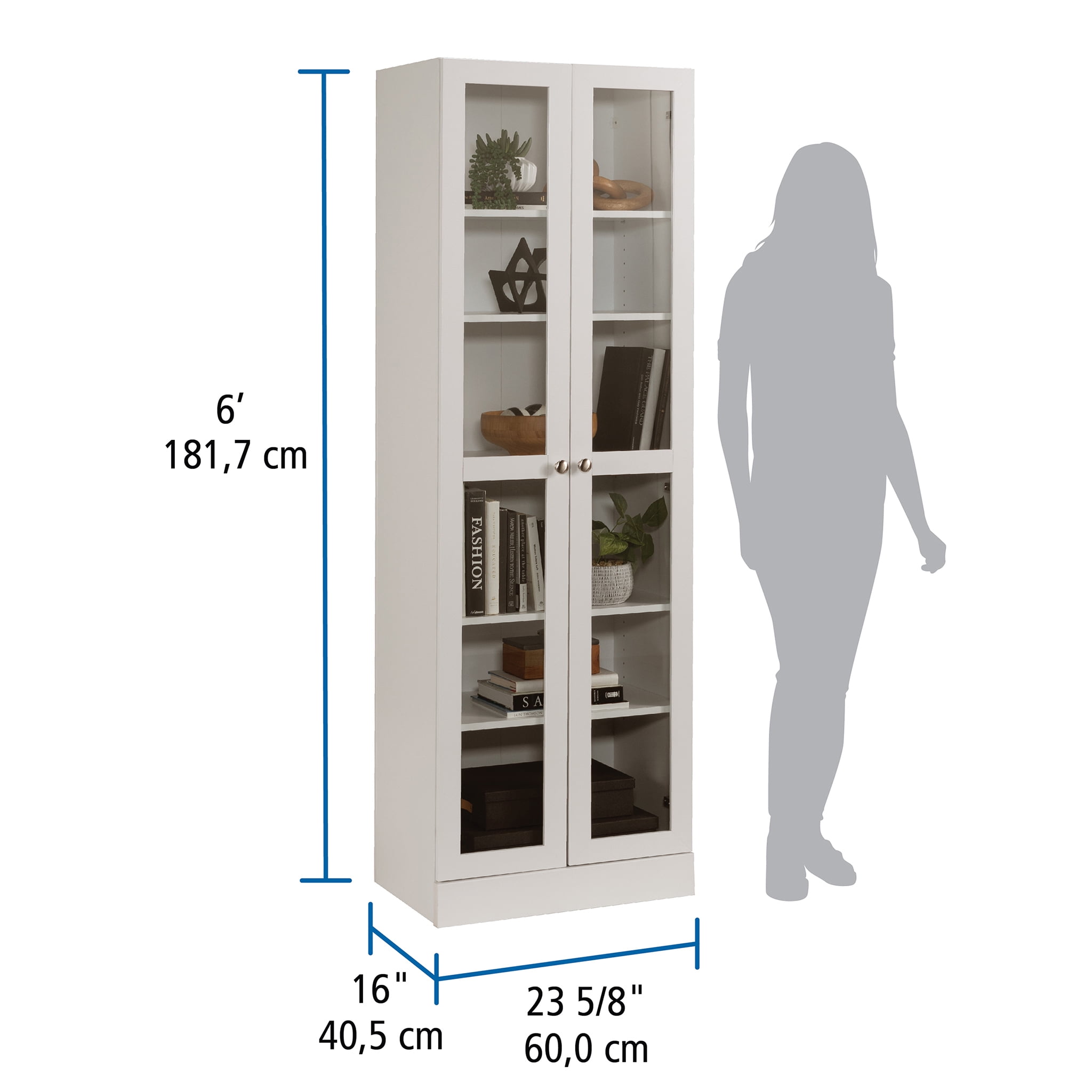Mainstays Glass Door Storage Cabinet Bookcase, White Finish