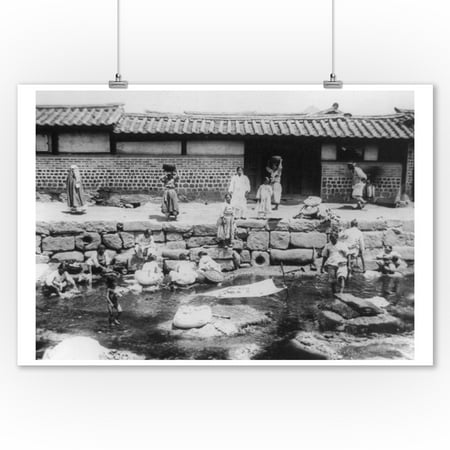 Women Washing Laundry in Stream in Korea Photograph (9x12 Art Print, Wall Decor Travel