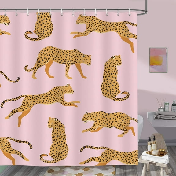 Pink Leopard Shower Curtain 72 x 72 Inch Tropical Animal Cheetah Trendy Decorative Bath Curtain Polyester Fabric Waterproof Bathroom Curtain with 12 Hooks