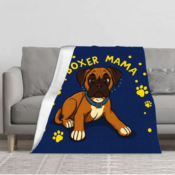Cozy Flannel Blanket with Playful Dog Design - Soft Warm Perfect for Sofa Travel Bed or Chair - Boxer Theme
